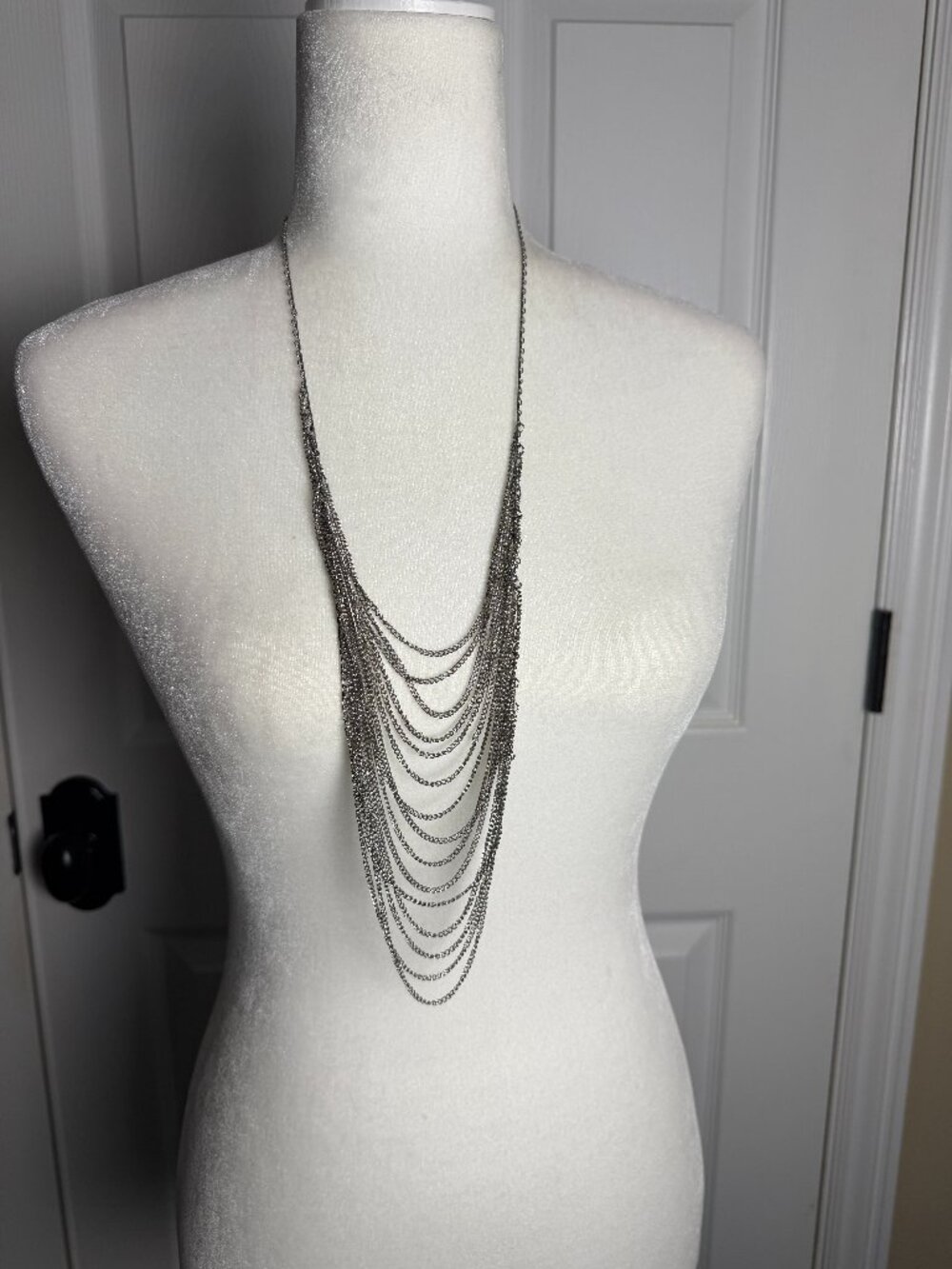 Vintage Silver Tone Multi Chain Layered Necklace